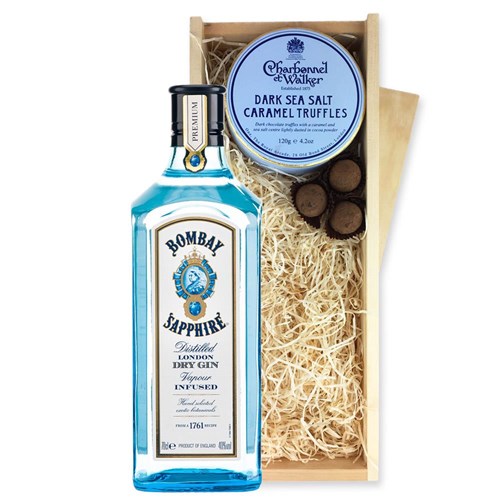Bombay Sapphire Gin 70cl And Dark Sea Salt Charbonnel Chocolates Box